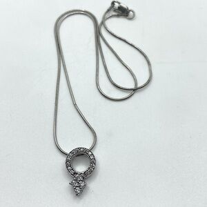 STERLING Silver & Cz Circle Pendant w 925 Italy Snake Chain 16” + .6”